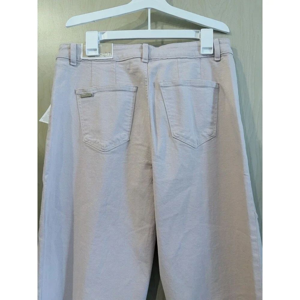 Michael Kors Rosewater Wide Leg Cropped Jeans Size 10 NWT Pink Gold Button